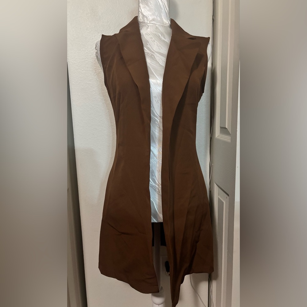Brown Sleeveless Open Front Vest
